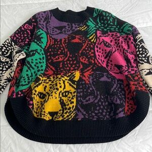 Farm Rio Mixed Midnight Leopards sweater